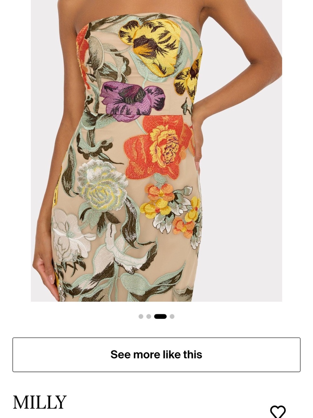 Milly Strapless Floral Embroidered Midi Dress in Beige Shiloh 4